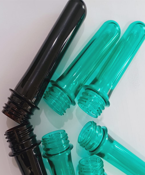 Loader pushing cart with water bottles